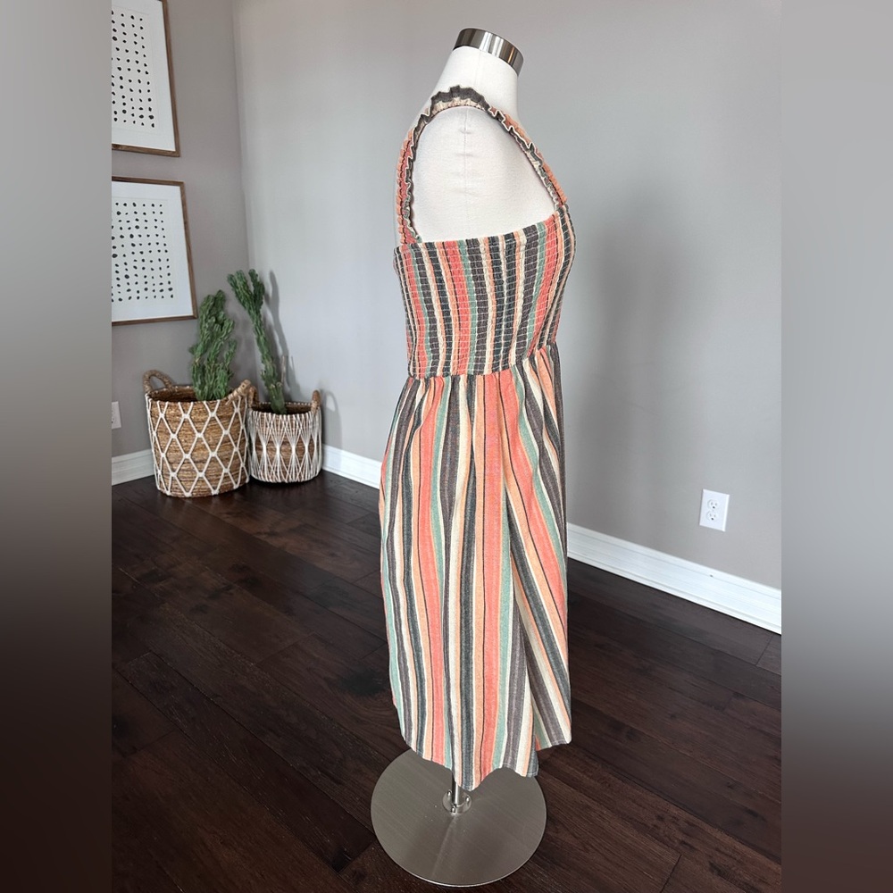 Boutique x Royal & Reese Cotton Smocked Midi Striped Dress Large - Picture 3 of 9